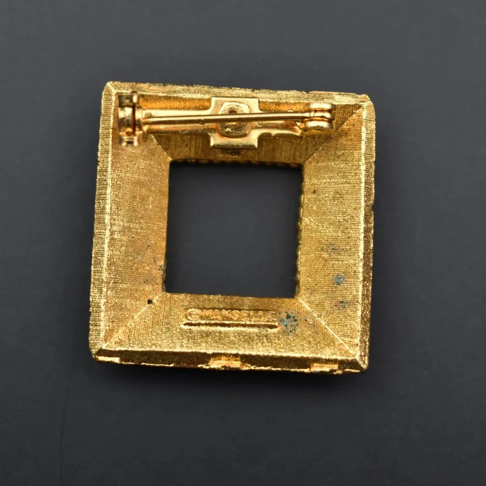 Square frame brooch gold, modern picture frame pin for women